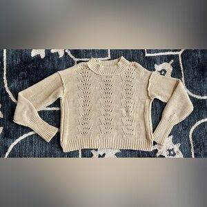 Free People Knitted Pullover Sweater Tan Size Medium Oversized Crew Neckline
